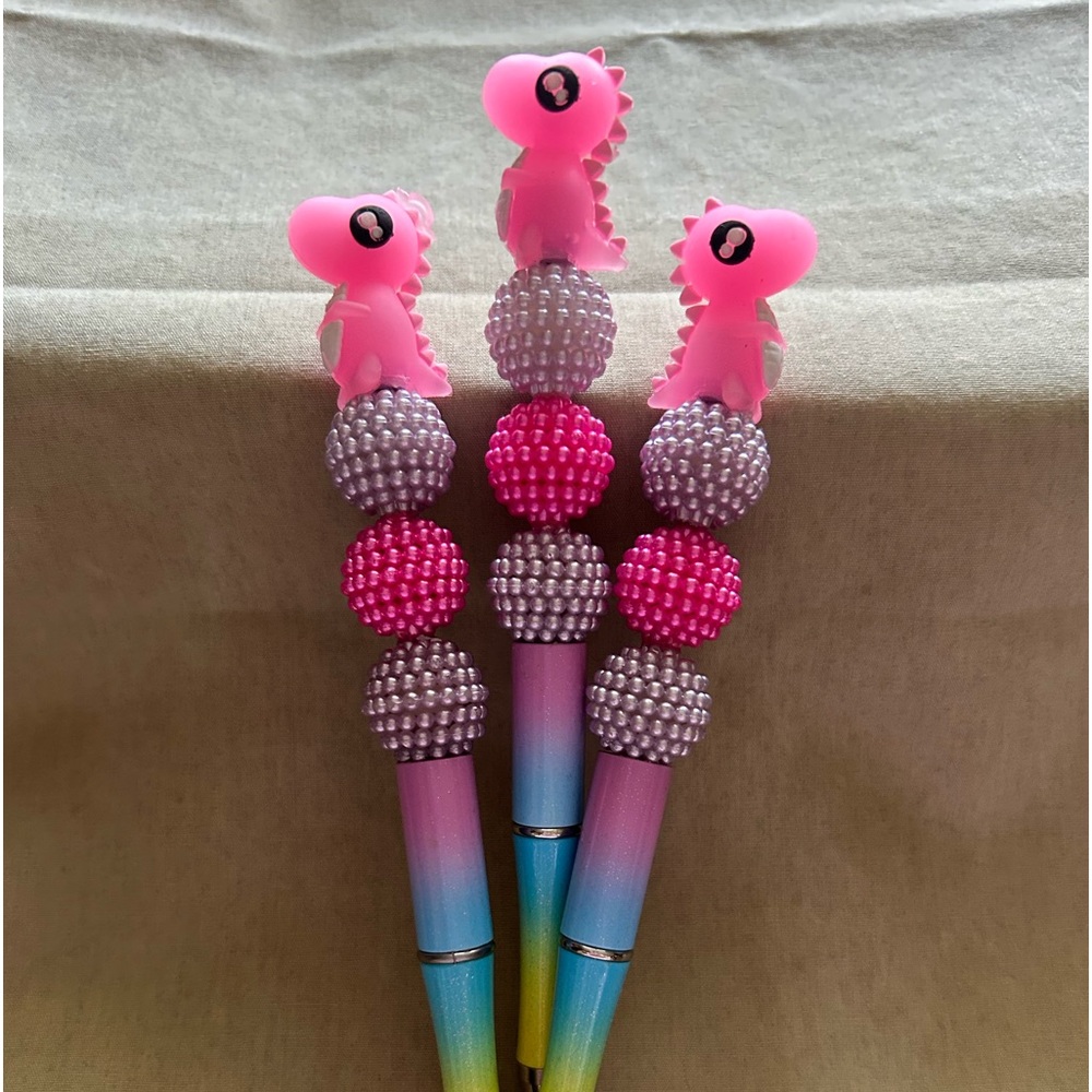 Custom Beaded Pens plus 3 refills.PINK BABY DINOS. - Picture 2 of 3